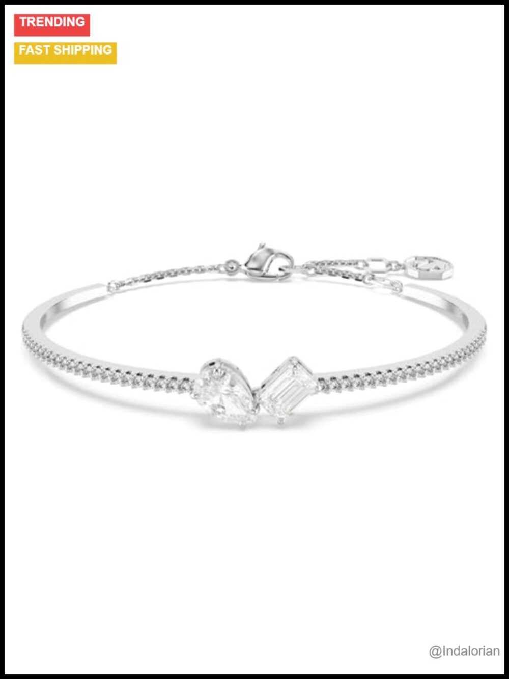 Crystal Bangle Bracelet Rhodium Finish Pear Octagon Cut